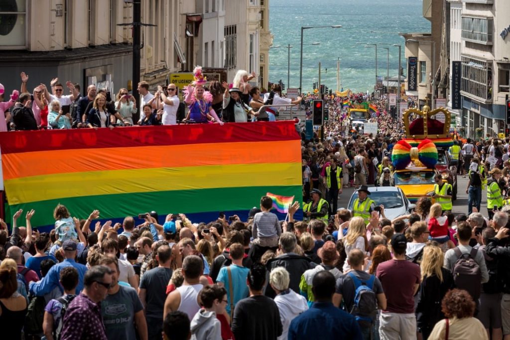 Brighton Pride crowd and Bright Beach view Medium